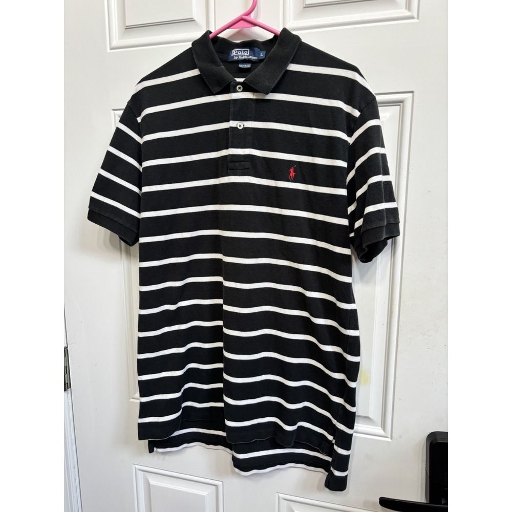 Polo By Ralph Lauren Shirt Blue/White Stripes Short Sleeve Polo Mens L Cotton